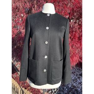 Agnona Cashmere Women Black Collarless Patch Pockets Button Front Jacket Size 42